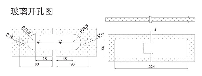 匯泰龍HF-2331-180° 玻璃門合頁開孔圖