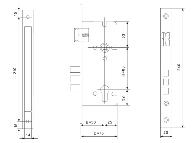 HD-85-50A大門鎖鎖體 結(jié)構(gòu)圖例